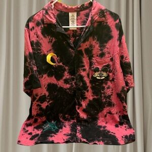 Disney Pink and Black Tie-Dye Button Down Shirt XXL